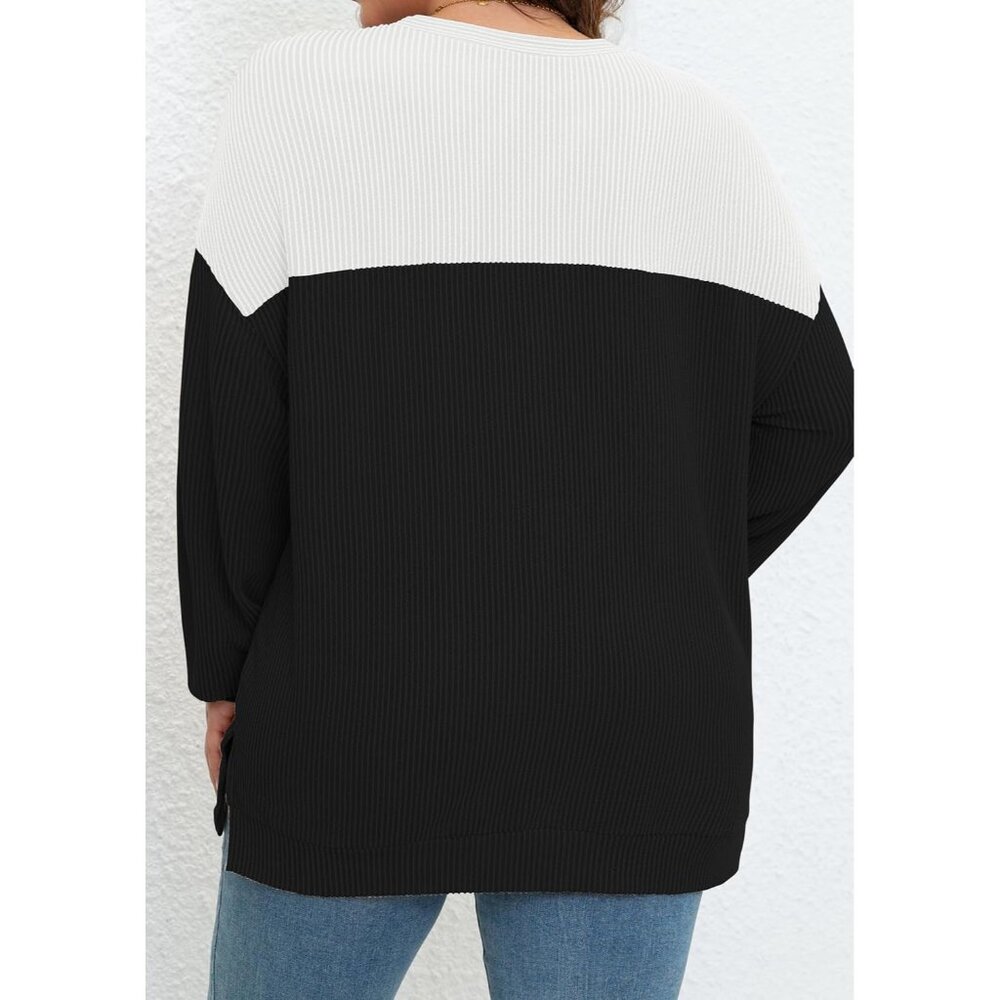 Plus Size Sweatshirt Color Block Long Sleeve Crew… - image 4